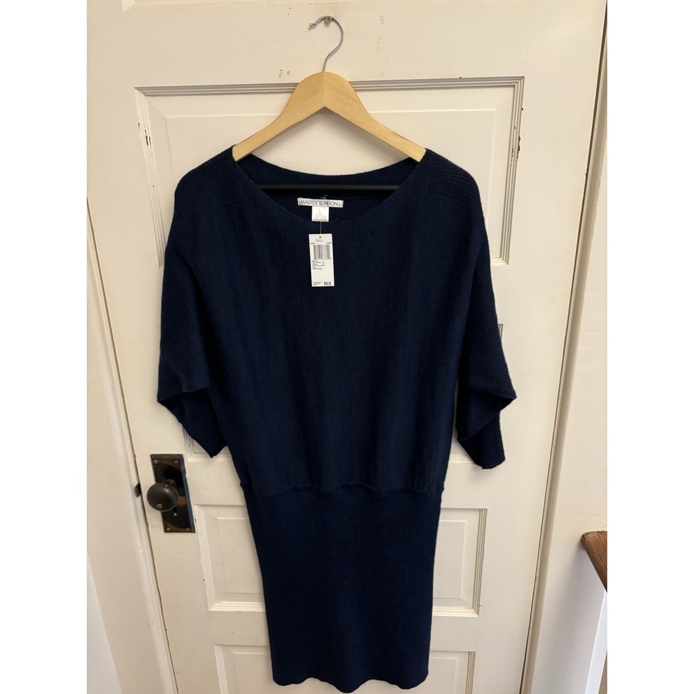 Maggy London Deep Blue‎ Sweater Knit Dress Wool Acrylic Blend Size Large New $98